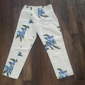 (SEO optimized):Vintage Y2K White Floral Pants Blue Sequin Side Zip Slit
